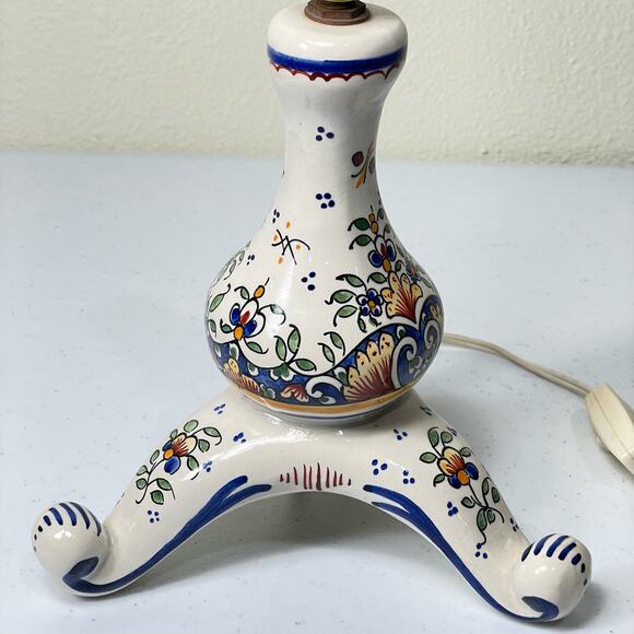 Vintage French Floral Painted Table Lamp R Delarue Cottage Prairie Boho Country - Picture 5 of 12